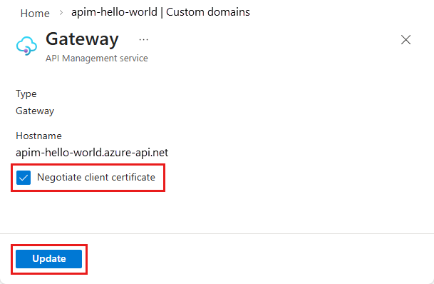Screenshot shows the negotiate client certificate option for a custom ___domain.