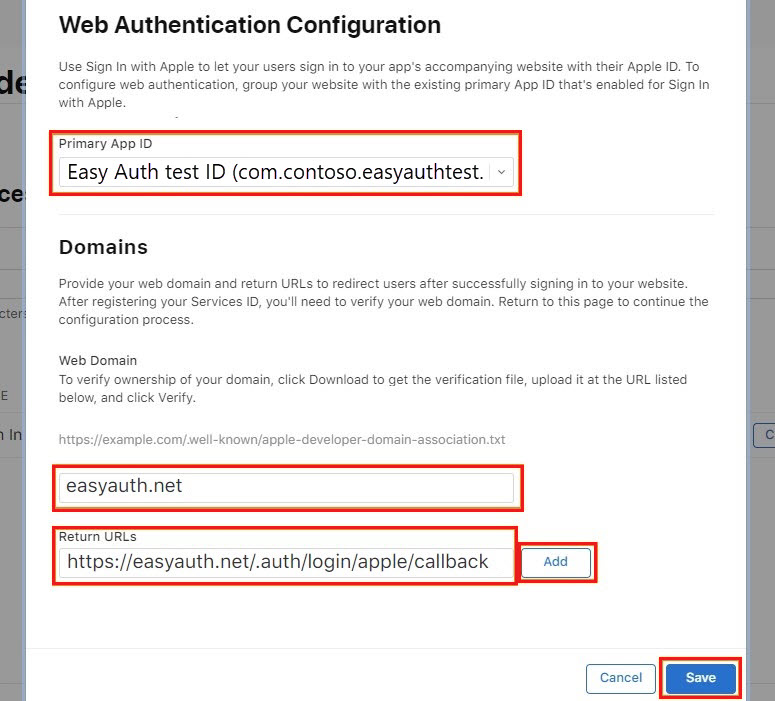 Screenshot shows specifying the ___domain and return URL for the registration.