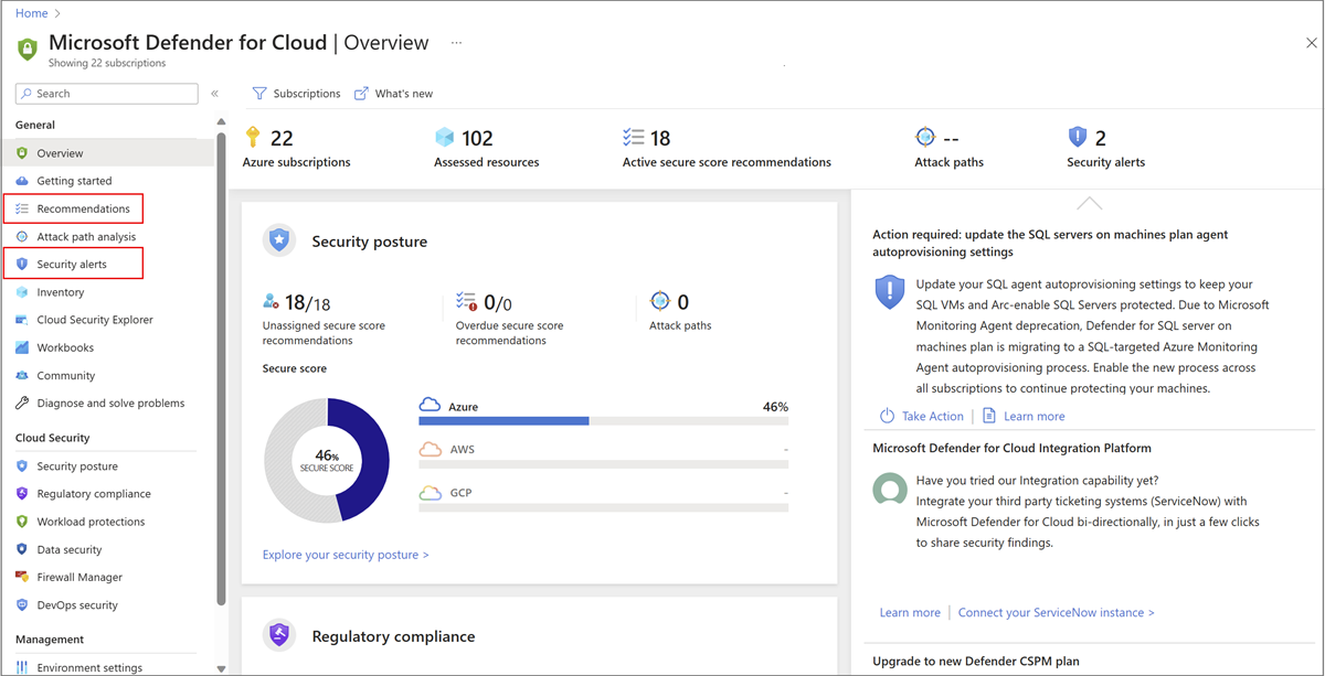 Screenshot of the Defender for Cloud Overview page.