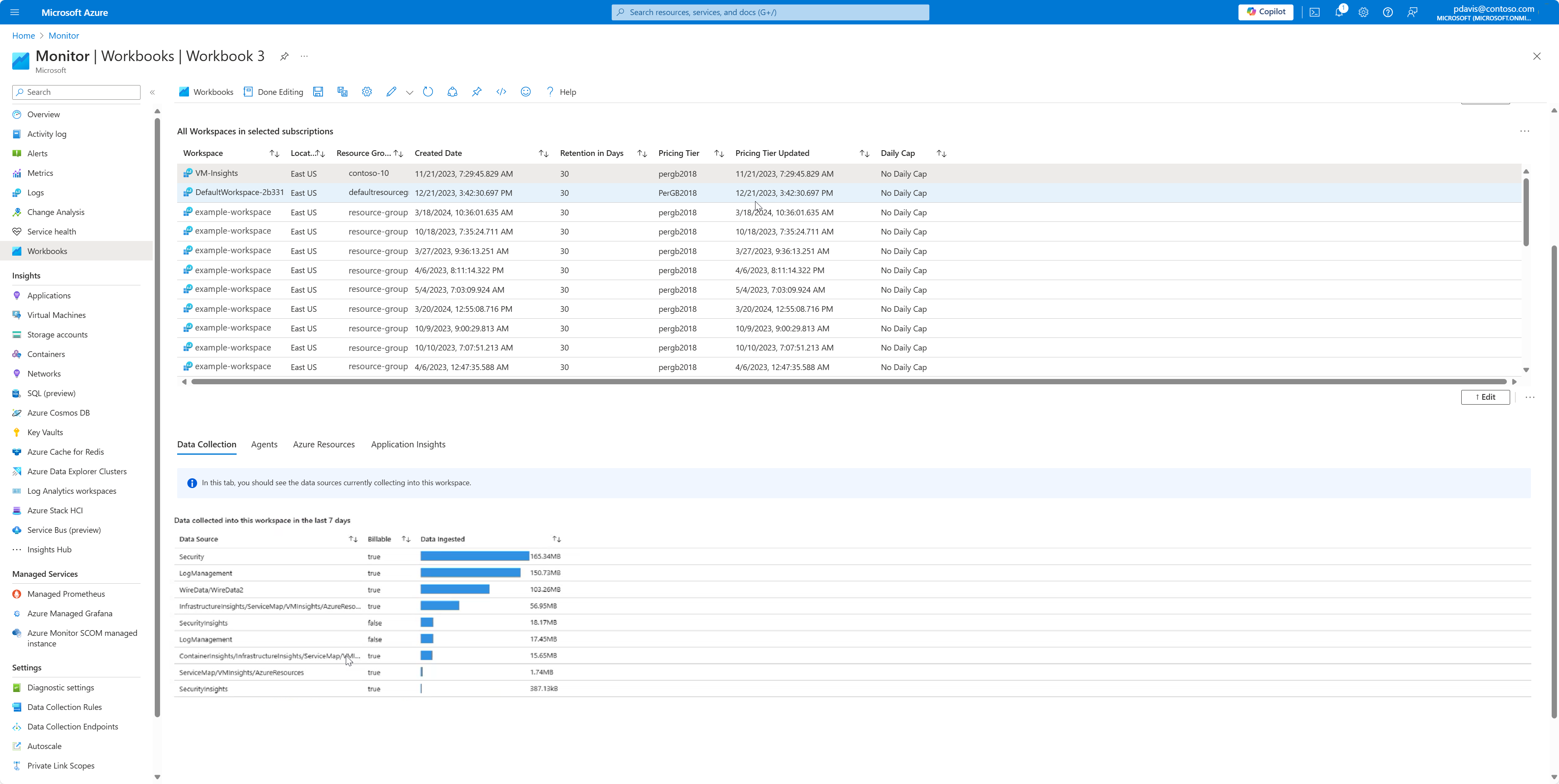 A screenshot showing the workbook data collection tab.
