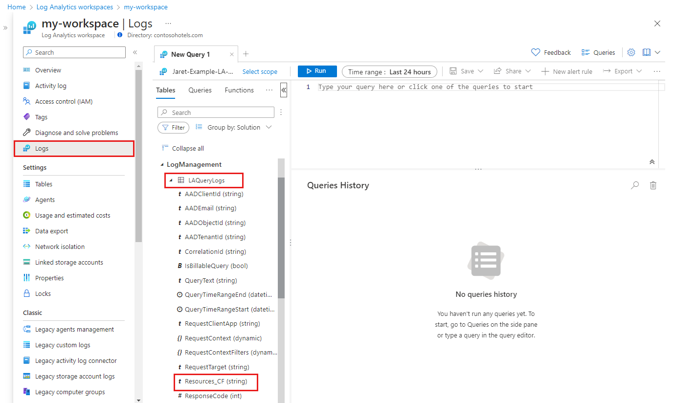 Screenshot of Log Analytics with new column.