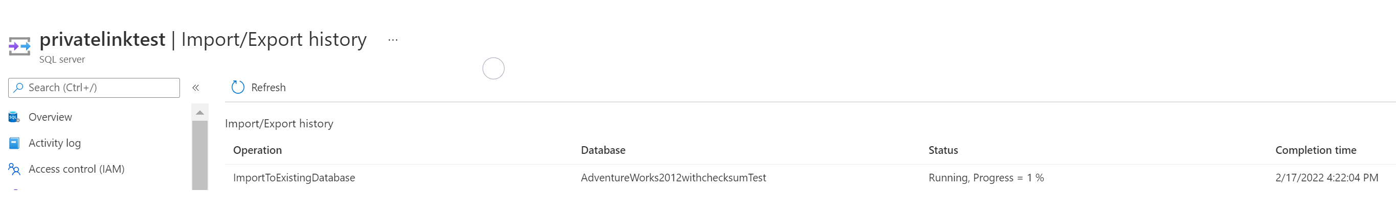 Screenshot from the Azure portal that shows how to check Import Export Jobs Status.