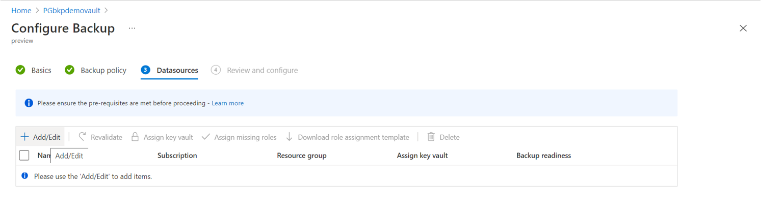 Screenshot that shows the button for adding or editing a PostgreSQL database.
