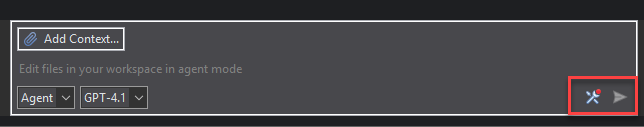 Screenshot of Copilot chat pane Tools icon in Eclipse.