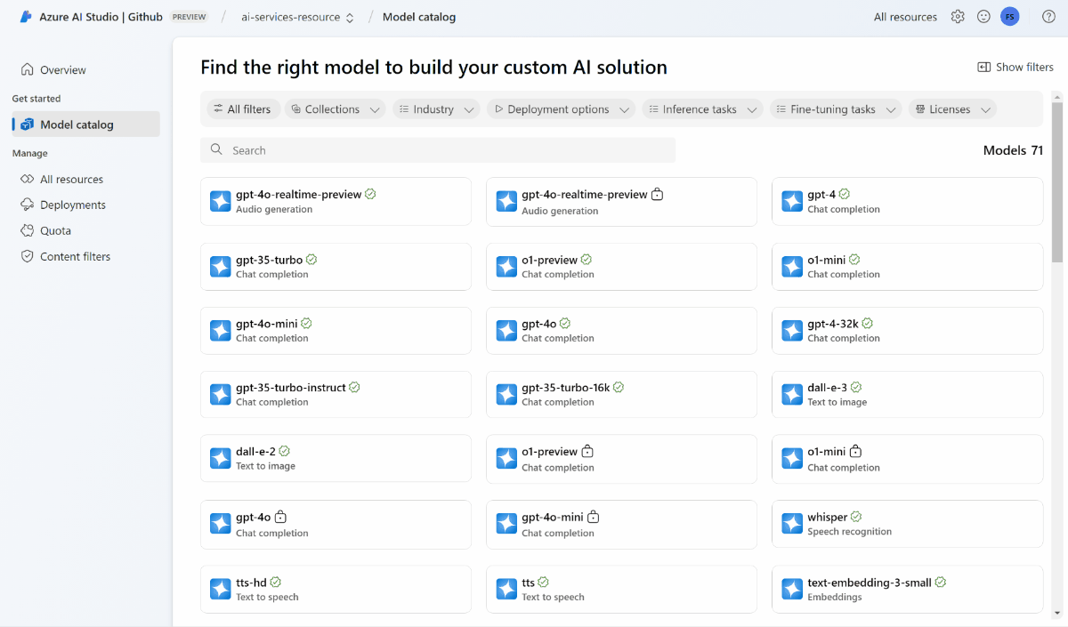 An animation showing Foundry model catalog section and the models available.