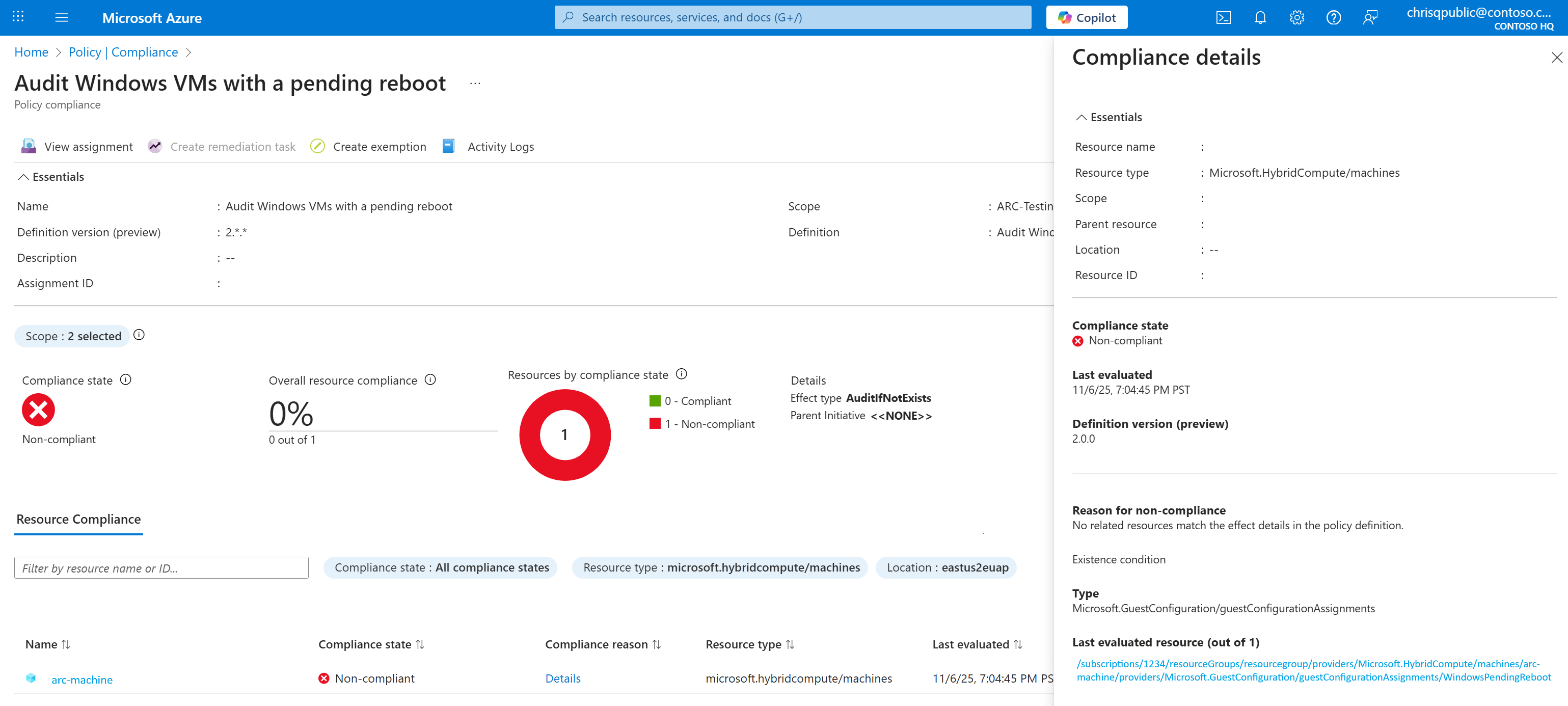 Screenshot of resource compliance details pane with Last evaluated resource link highlighted.