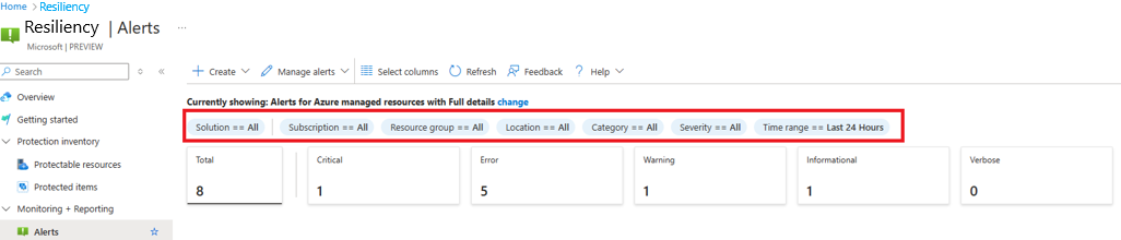 Screenshot shows how to filter alerts by severity.