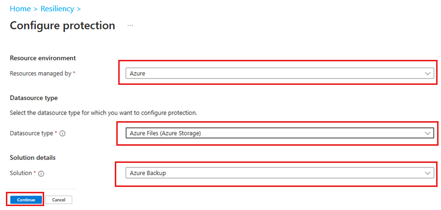 Screenshot shows the selection of datasource for protection.