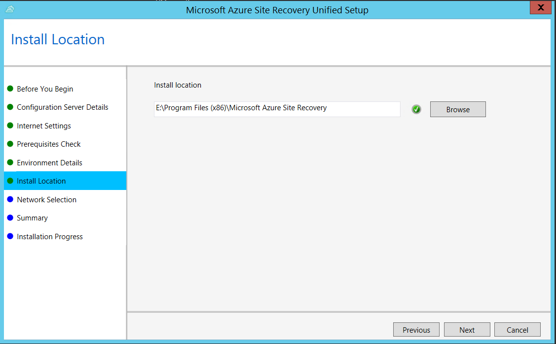 Screenshot that shows the installation ___location for the binaries and cache storage.