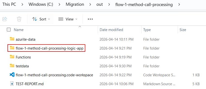 Screenshot that shows the local path for where to find the generated code and solution.