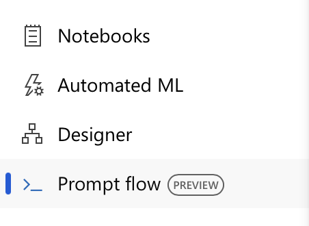 Screenshot that shows the ___location of prompt flow on the left menu.