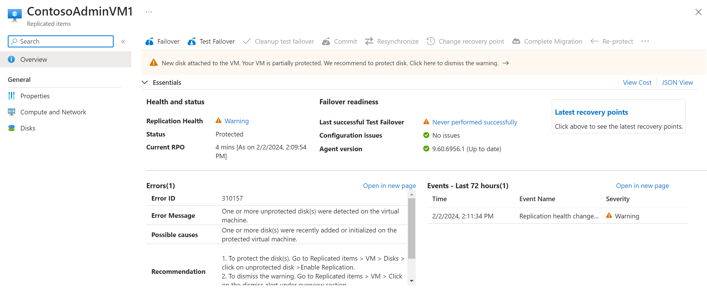 Screenshot of `Enable replication` for an added disk.