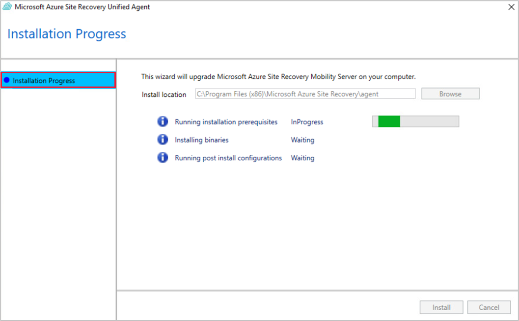 Image showing Installation progress for Mobility Service
