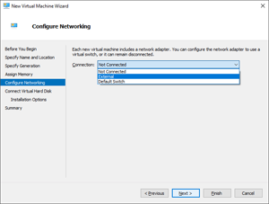 Image showing the ___location of the network Connection field within the New Virtual Machine Wizard.
