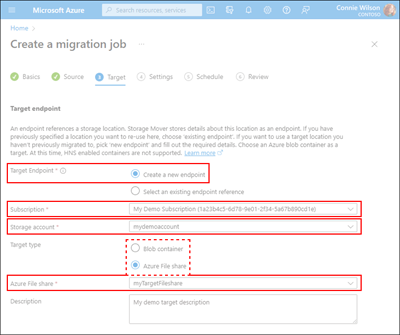 Screen capture of the Target tab illustrating the ___location of the New Target Endpoint fields.