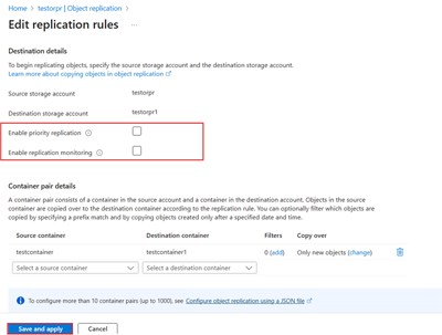 Screenshot showing the ___location of the deselected Enable Priority Replication checkbox in the Edit Replication Rules pane.