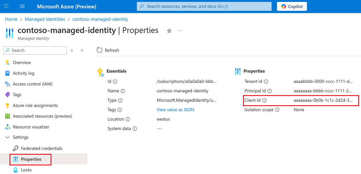 Screenshot that shows the ___location of the client ID.