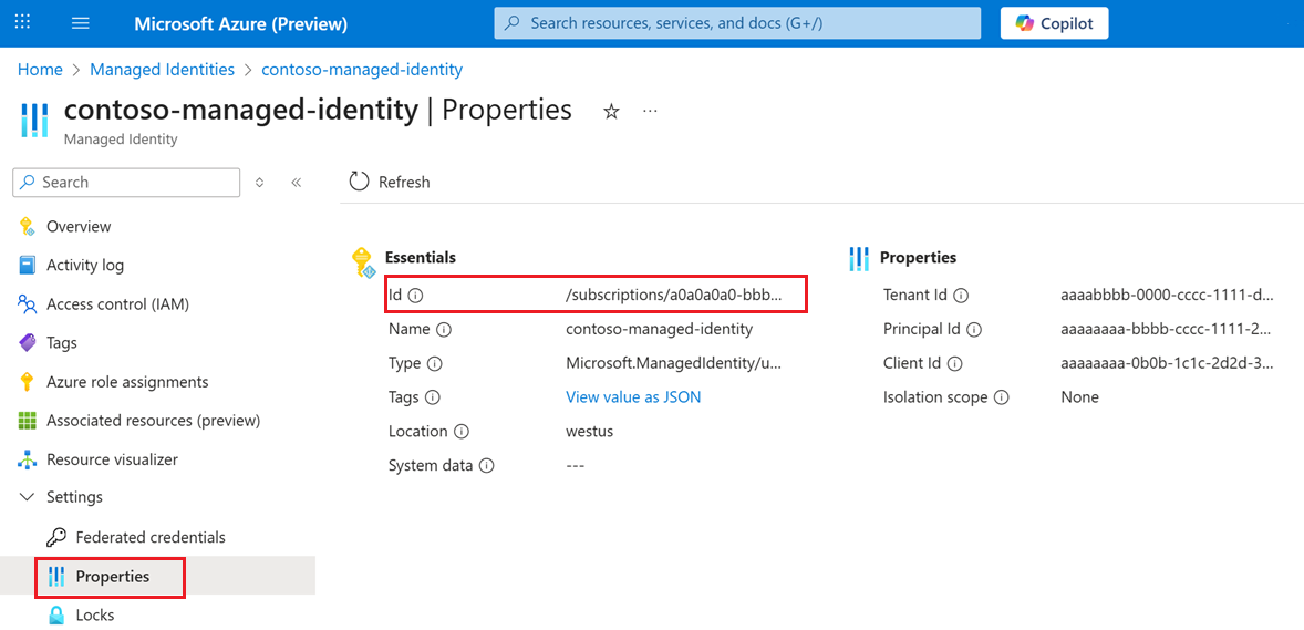 Screenshot that shows the ___location of the resource ID.
