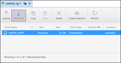 Screenshot of Azure Storage Explorer highlighting the ___location of the Download button.