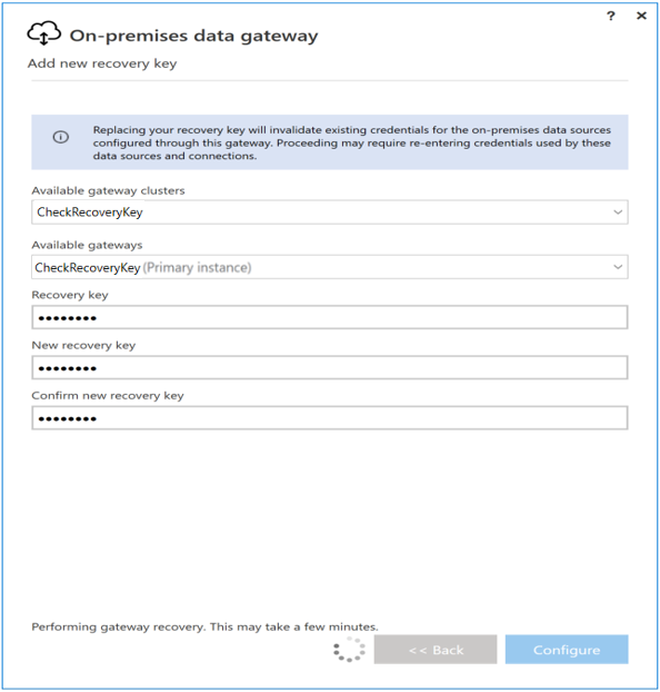 Screenshot of the recovery key page configuring the new recovery key.
