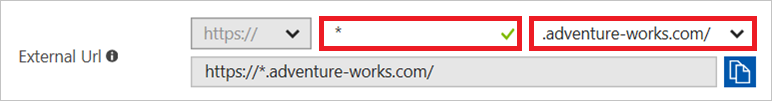 For external URL, use the format https://*.<custom ___domain>.