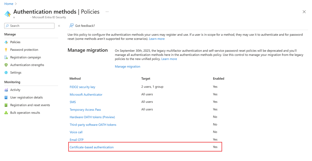 Screenshot that shows how to set an authentication policy.