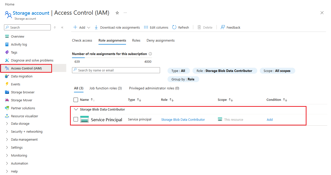 Screenshot showing assign storage blob data contributor.