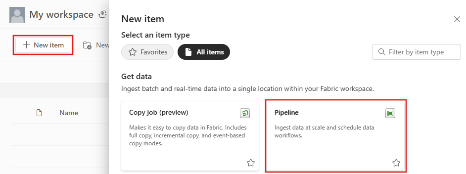 Screenshot of creating a new pipeline.