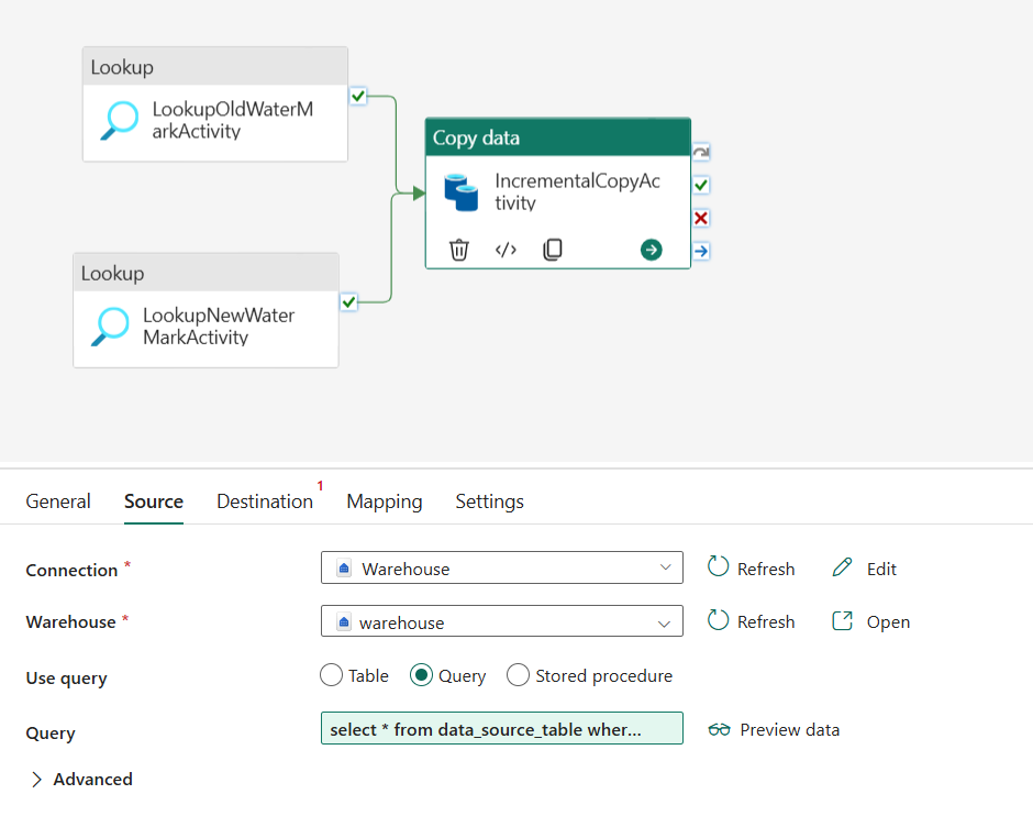 Screenshot showing copy source configuration.