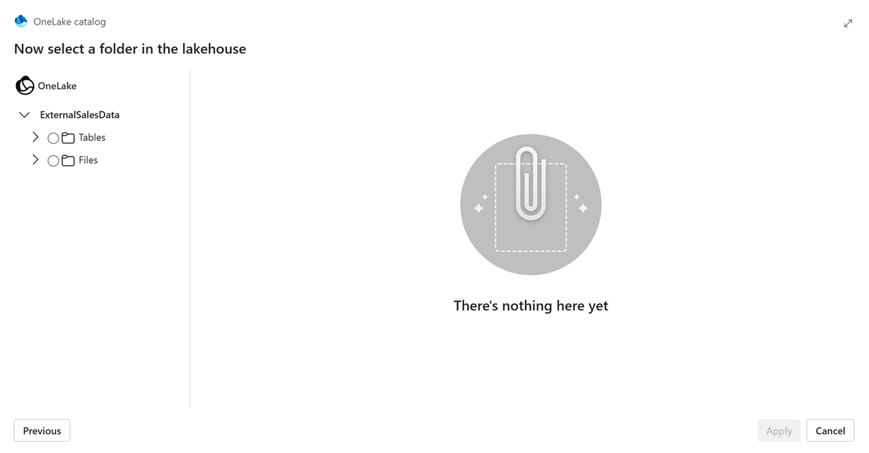 Screenshot showing the dialog for choosing the ___location where the external data share shortcut will be created.