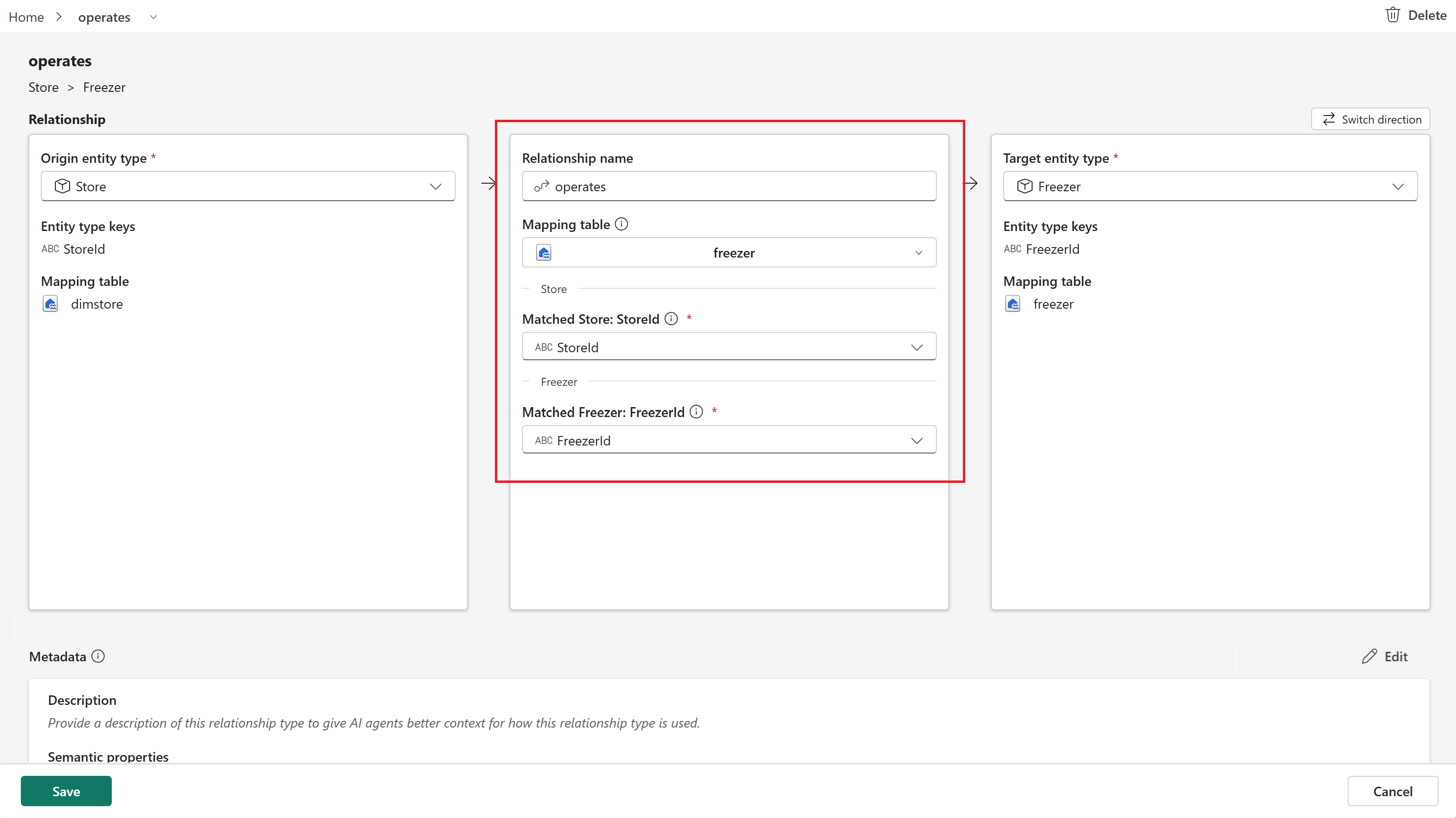 Screenshot of the completed relationship type configuration.