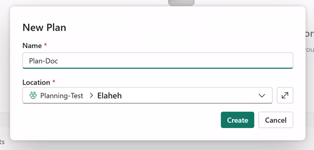 Screenshot of providing name and ___location details for a new plan.