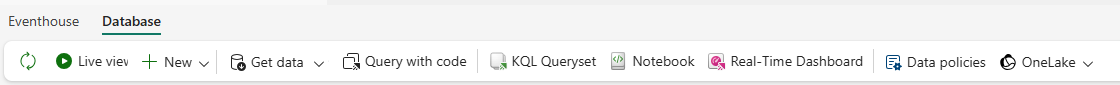 Screenshot showing the KQL Database toolbar icons.