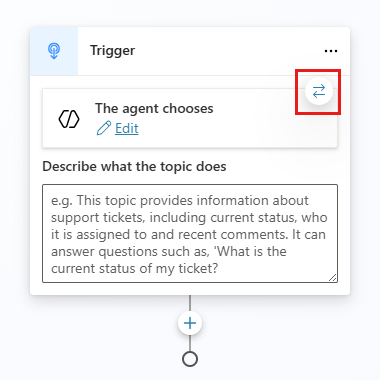 Screenshot showing the ___location of the 'Change trigger' icon on a Trigger node.