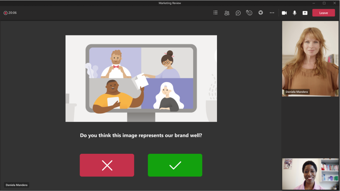 Example shows a quiz on the shared meeting stage.