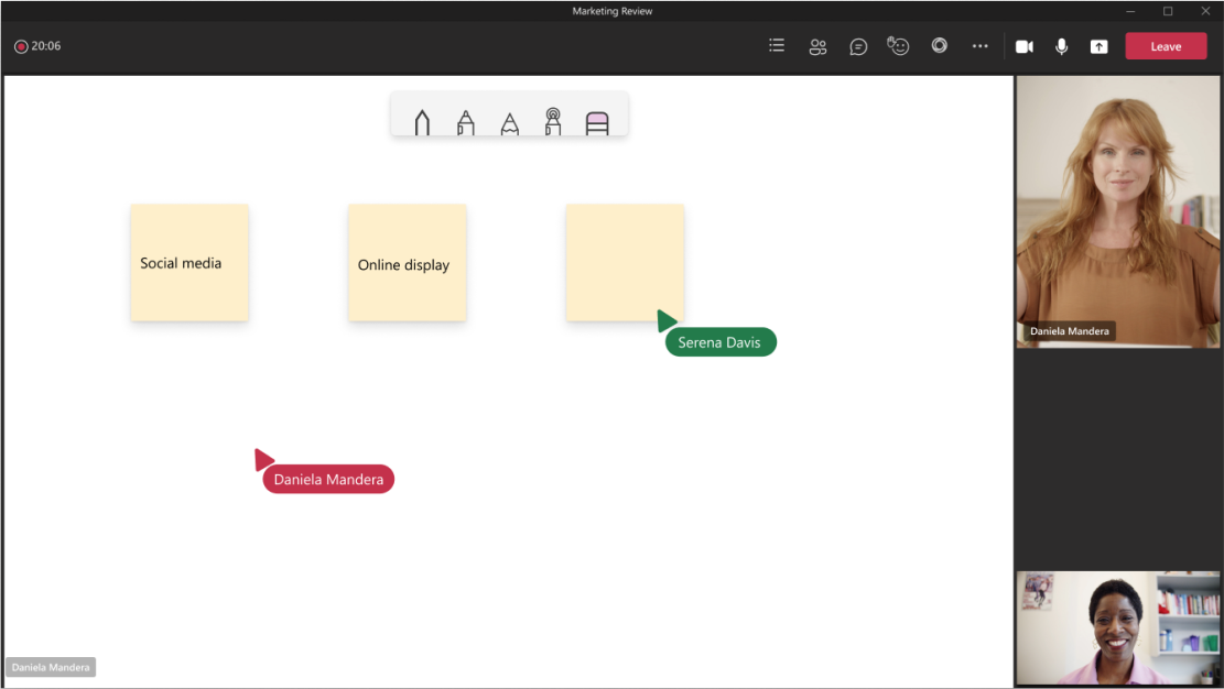 Example shows a whiteboard on the shared meeting stage.