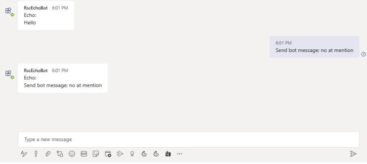Screenshot shows the bot replying to a message without @mention.