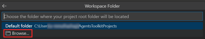 Screenshot shows the option to browse the ___location.