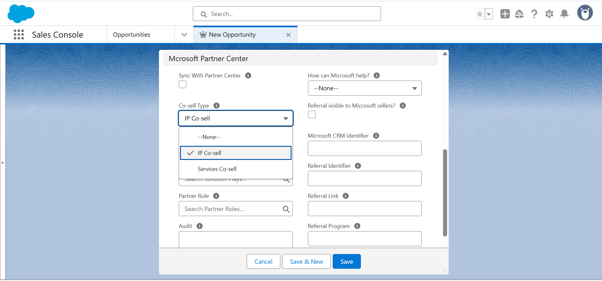 Screenshot that shows co-sell type field values in card view.