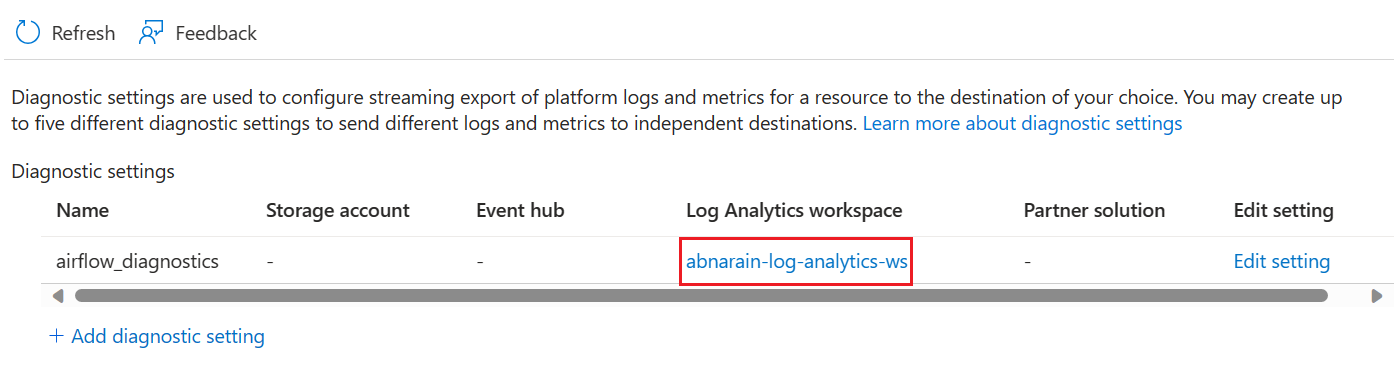 Screenshot that shows selecting the Log Analytics workspace URL.