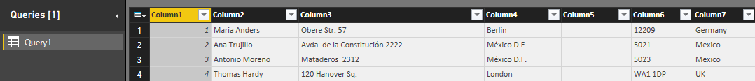 Edit queries Screenshot of the Query Editor with the output displayed as expected.