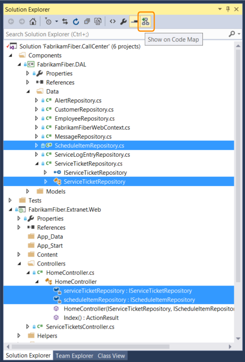 CodeMapsSelectInSolutionExplorer Select the items you want to map