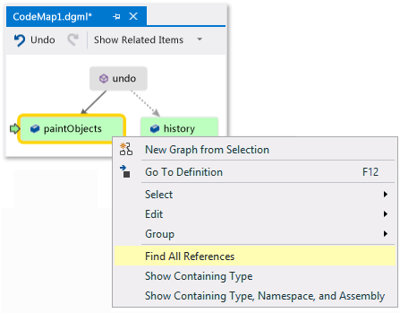 CodeMapStoryboardPaint6 Code map - Find all references