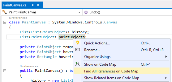CodeMapStoryboardPaint6A Open a code map from the code editor
