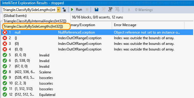 SelectPEXTest Select the test results to view from the list