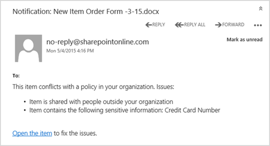 Screenshot of a DLP notification message.