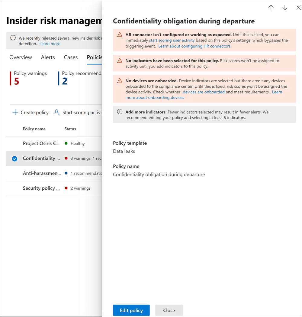 Insider Risk Management policy health.