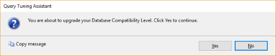 Screenshot of QTA Step 2 Substep 2 - Upgrade database compatibility level.