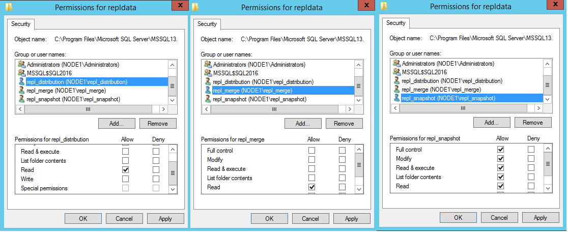 Screenshot of User permissions for replication data.