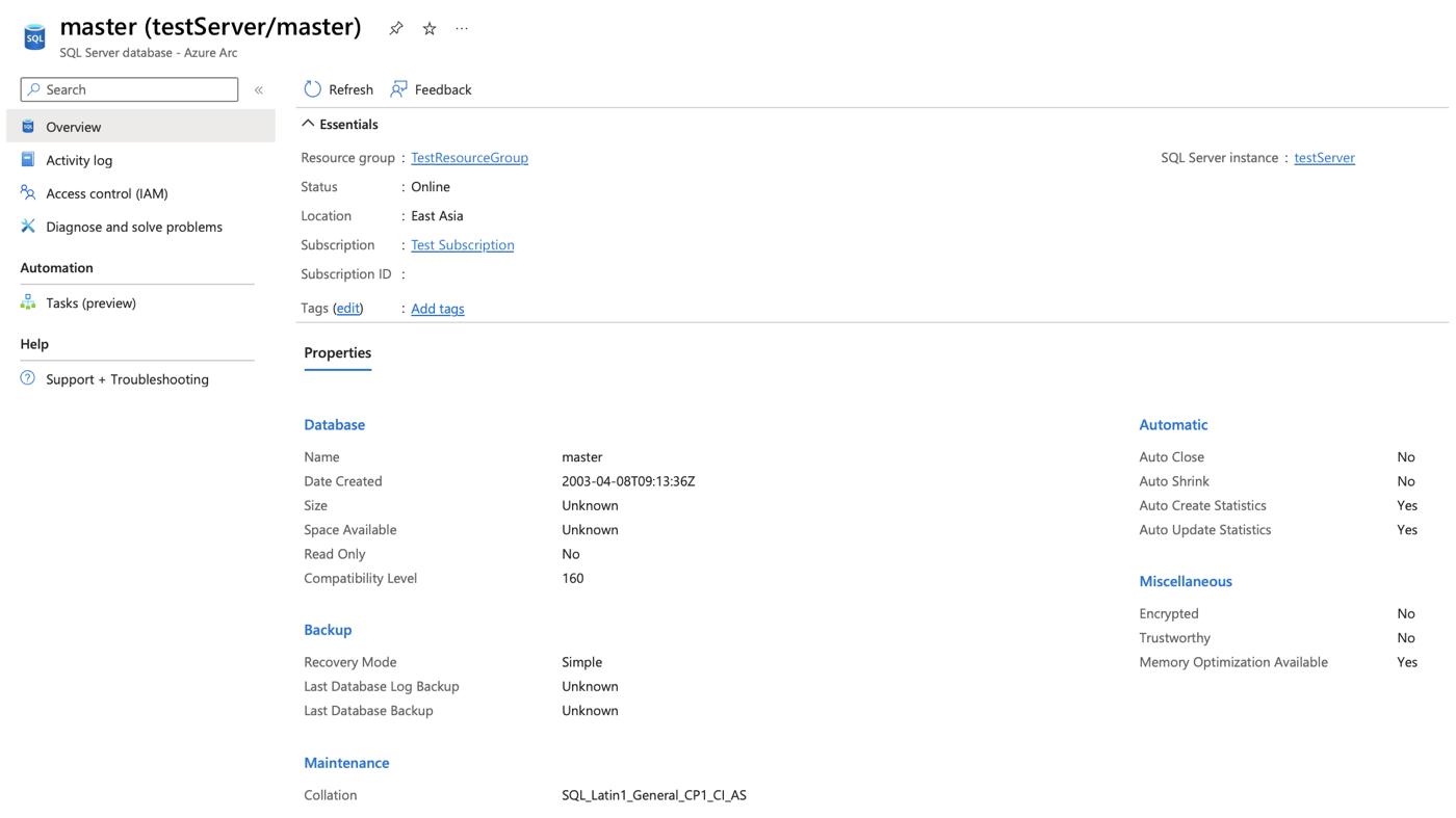 Screenshot of a full database property list.